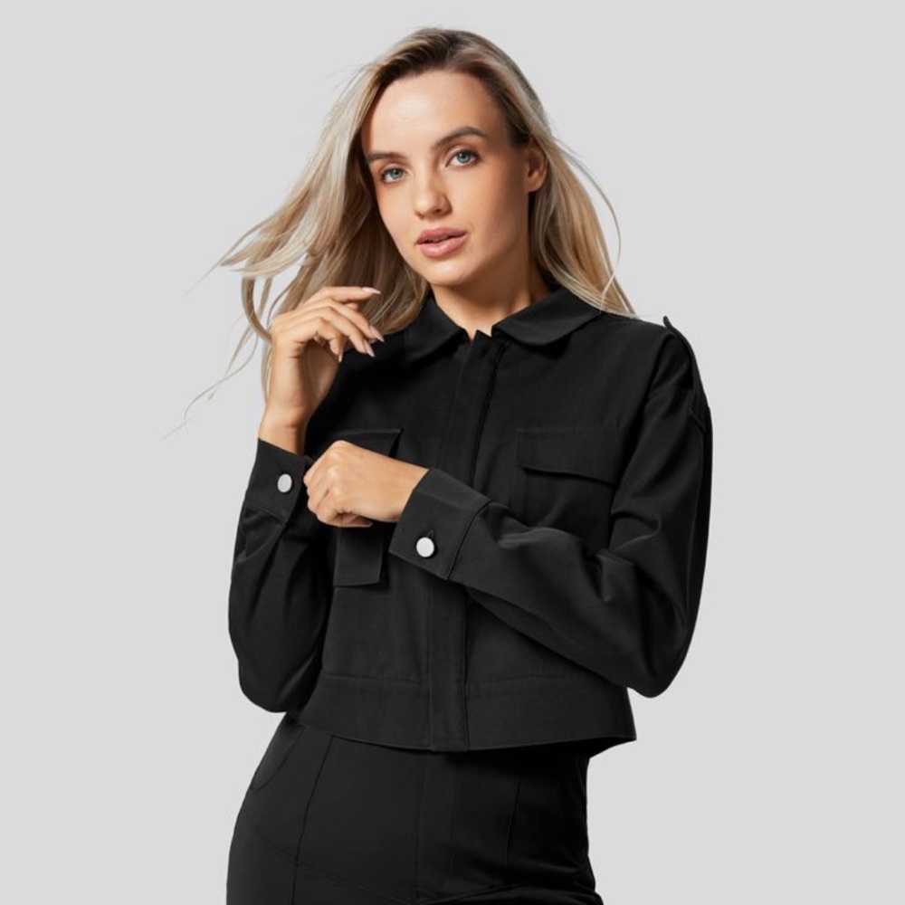 002H.- Collared Flap Pocket Zipper Solid Casual Cargo Cotton Jacket.